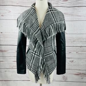 Guess wide collar fringe woven pockets jacket